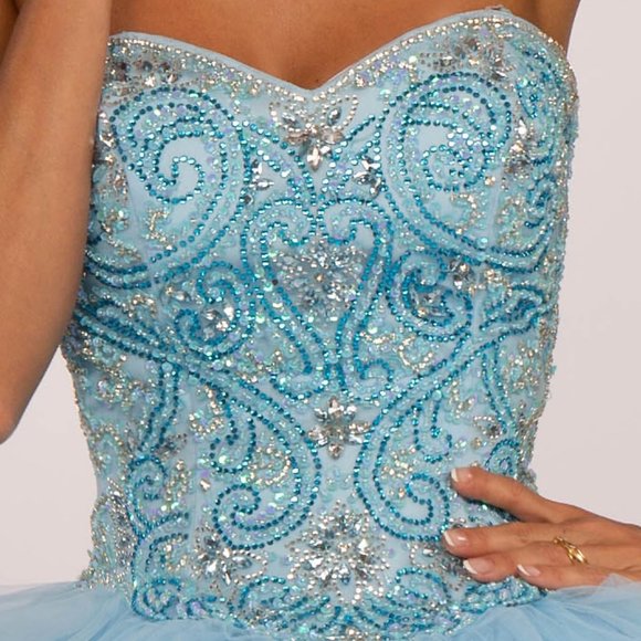 NEW LONG TULLE OFF THE SHOULDER STRAPLESS BALL GOWN WITH LACE UP BACK GL2515 - Picture 5 of 10